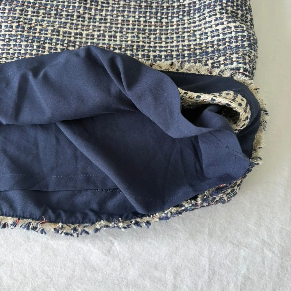 Banana Republic Womens Gray Blue Tweed Pencil Plaid Lined Side Zip Mini Skirt 6